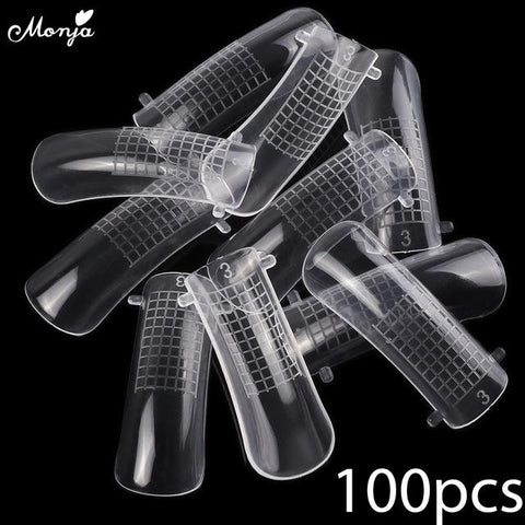 Monja 100pcs Nail Art Quick Building Poly Gel Mold Form Finger Extension UV Builder Tips Clip DIY Manicure Tools