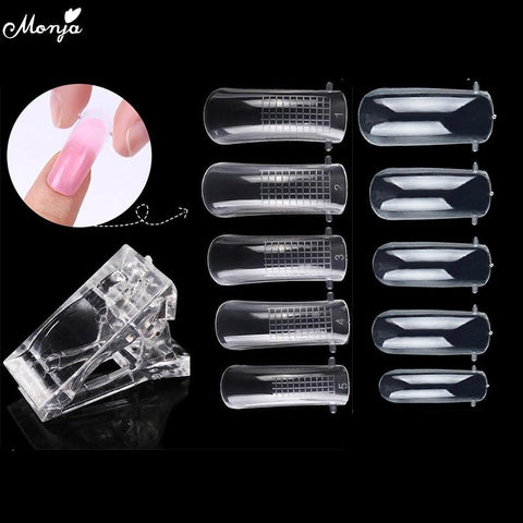 Monja 20/100pcs Nail Art False Nail Mold Tips Quick Building Acrylic Poly UV Gel Extension Brush Builder Clip Manicure Tool