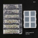 Multi-size Glass Nail Rhinestones For Nails Art Decorations Crystals Strass Charms Partition Mixed Size Rhinestone Set