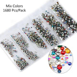 Multi-size Glass Nail Rhinestones For Nails Art Decorations Crystals Strass Charms Partition Mixed Size Rhinestone Set