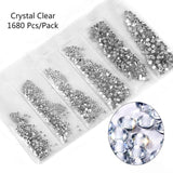 Multi-size Glass Nail Rhinestones For Nails Art Decorations Crystals Strass Charms Partition Mixed Size Rhinestone Set