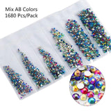 Multi-size Glass Nail Rhinestones For Nails Art Decorations Crystals Strass Charms Partition Mixed Size Rhinestone Set