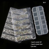 Multi-size Glass Nail Rhinestones For Nails Art Decorations Crystals Strass Charms Partition Mixed Size Rhinestone Set