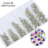 Multi-size Glass Nail Rhinestones For Nails Art Decorations Crystals Strass Charms Partition Mixed Size Rhinestone Set