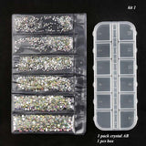 Multi-size Glass Nail Rhinestones For Nails Art Decorations Crystals Strass Charms Partition Mixed Size Rhinestone Set