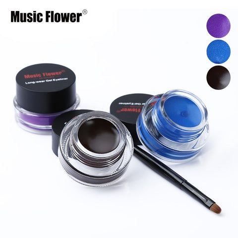 Music Flower Brand Black Waterproof Eyeliner Gel Makeup Cosmetic Gel Eye Liner With Brush 24 Hours Long-lasting For Women