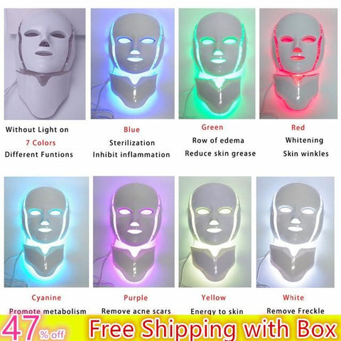 NEWEST 3/7 Colors Photon Electric LED Facial Mask with Neck Skin Rejuvenation Anti Acne Wrinkle Beauty Treatment Salon Home Use