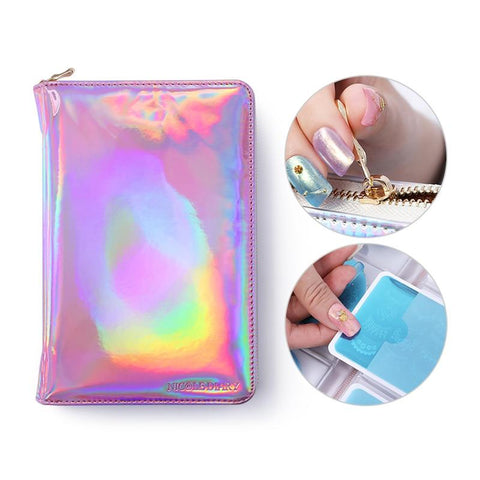 NICOLE DIARY 72 Slots Holographic Stamping Plate Case Laser Silver Pink Rectangle Round Nail Art Plate Organizer Holder Bag