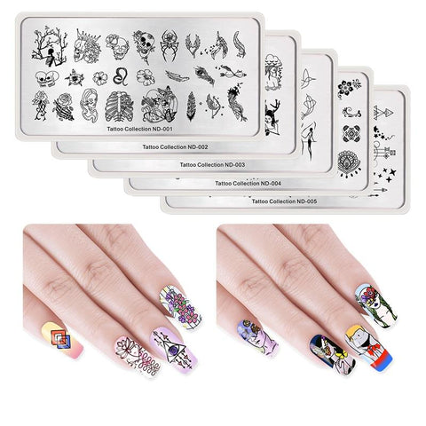 NICOLE DIARY Nail Stamping Image Plate Typography Dreamcatcher Tattoo Nature Animal Nail Art Stamp Template Stencil Nails Tool