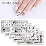 NICOLE DIARY Nail Stamping Plate Rectangle Round Square Animal World Series Nail Art Image Plate Rectangle Stencil for Nails