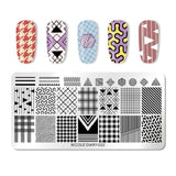 NICOLE DIARY Nail Stamping Plates Rectangle Round Flower Grid Plaid Geometric Image Print Stencil Nail Template for Polish Gel