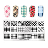 NICOLE DIARY Nail Stamping Plates Rectangle Round Flower Grid Plaid Geometric Image Print Stencil Nail Template for Polish Gel