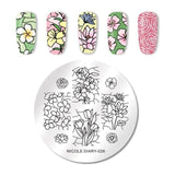 NICOLE DIARY Nail Stamping Plates Rectangle Round Flower Grid Plaid Geometric Image Print Stencil Nail Template for Polish Gel