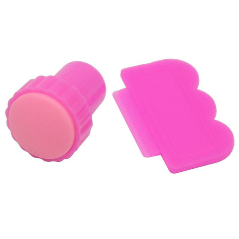 Nail Art Decoration Image Stamp Pink Stamping Plates Manicure Tool Template For DIY 1 Stamper + 1 Scraper