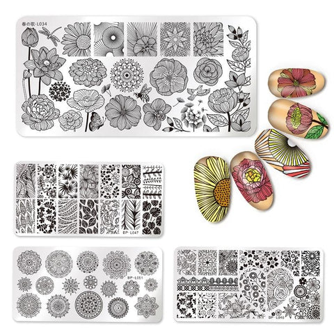 Nail Art Rectangle Stamping Template Love Valentine's Day Line Flower Butterfly Manicure Image Plate DIY Nail Painting