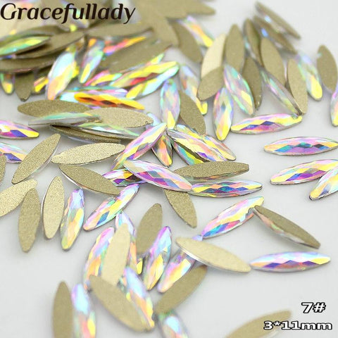 Nail Art Rhinestones 20Pcs/Pack Flat Shaped Elongated Teardrop Rectangle Glass Flame Colorful Stones For 3D Nails Decoration