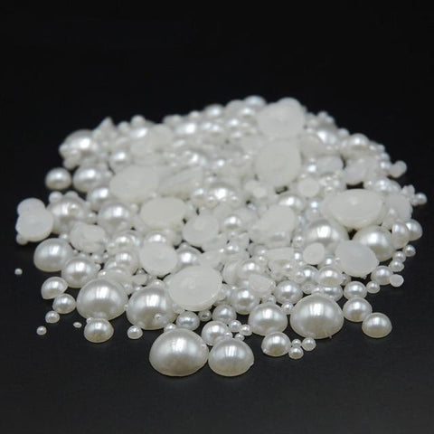 New 2018 Mixed size(2-12MM) Fashion 1000pcs/pack Ivory/White Half Round DIY Resin Flatback Nail Art Pearl For Nail Decoration