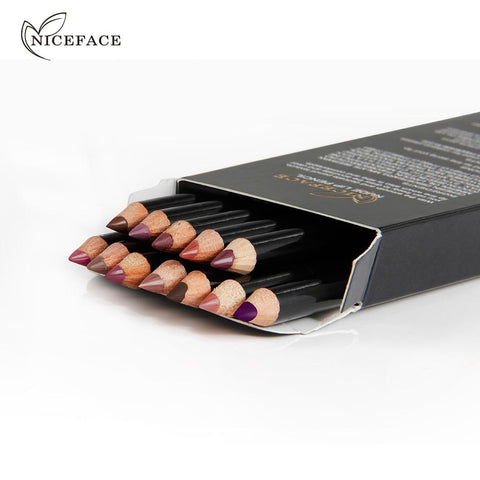 Niceface 12 Color/Set Red Series Lip Liner Pens Waterproof Long Lasting Nature Lips Contour Line Nude Makeup