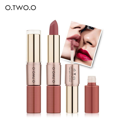 O.TWO.O  2 in 1 Matte Lipstick Lips Makeup Cosmetics Waterproof Pintalabios Batom Mate Lip Gloss Rouge 12 Colors Choose