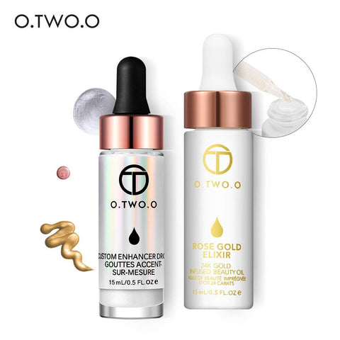 O.TWO.O 2PCS/SET Face Makeup Set (Liquid Highlighter+24k Rose Gold Elixir Makeup Primer)