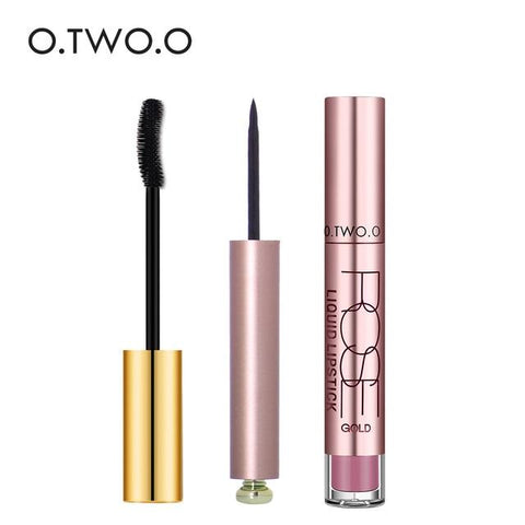 O.TWO.O 3pcs/set Make Up Set Eye Mascara+Liquid Eyeliner+Matte Lip Gloss Water Proof