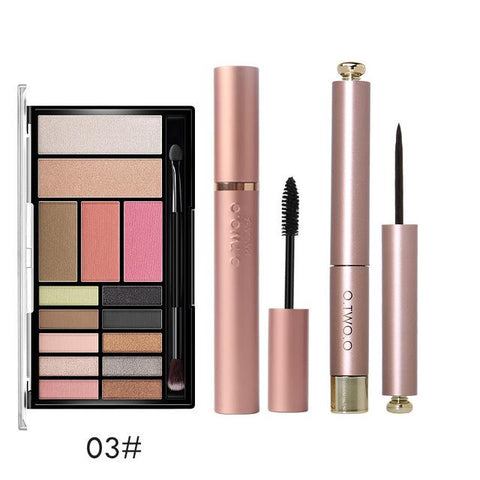 O.TWO.O 4Pcs Pro Eye Makeup Set Cosmetics 12 Colors Warm Nude Colors Eyeshadow Black Mascara Eyeliner with 1Pcs Shadow Brush Kit
