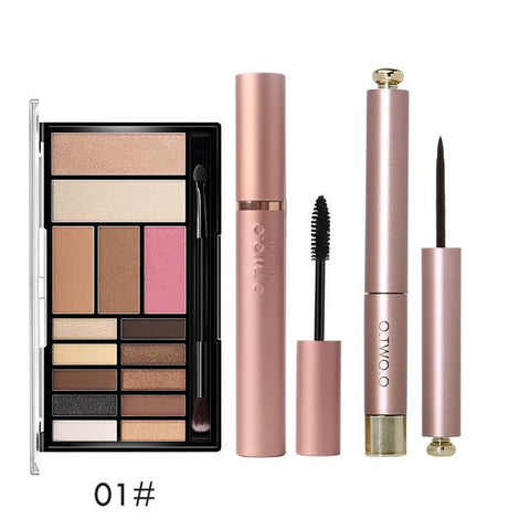 O.TWO.O 4Pcs Pro Eye Makeup Set Cosmetics 12 Colors Warm Nude Colors Eyeshadow Black Mascara Eyeliner with 1Pcs Shadow Brush Kit