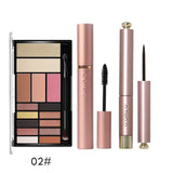 O.TWO.O 4Pcs Pro Eye Makeup Set Cosmetics 12 Colors Warm Nude Colors Eyeshadow Black Mascara Eyeliner with 1Pcs Shadow Brush Kit