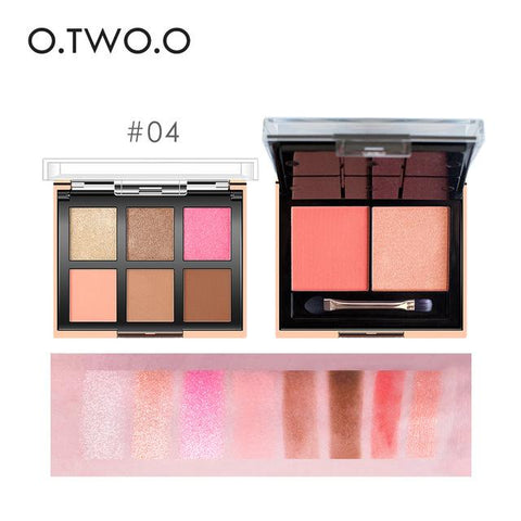 O.TWO.O Palette Eyeshadow Highlighter Glitter Blusher Face Contour Makeup Pallete 6 Colors Eyeshadow+2 Colors Blusher Pallete