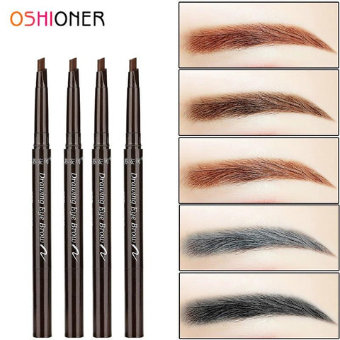 OSHIONER 1PC Long Lasting Paint Eyebrow Pencil with Brow Brush Waterproof Black Brown Automatic Eyebrow Tint Makeup Tool