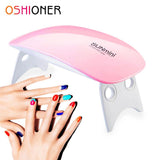 OSHIONER Portable Mini 6W LED Lamp Nail Dryer USB Charge 30s 60s Timer LED Light Quick Dry Nails Gel Manicure For Nail Art