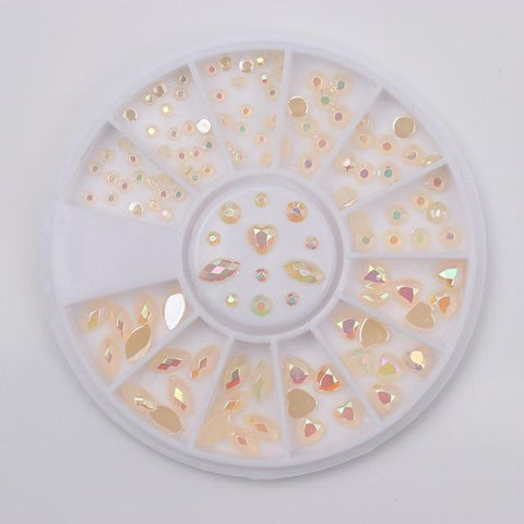 Opal AB Color Nail Rhinestone Colorful Marquise Heart Flat Bottom Manicure 3D Nail Art Decoration in Wheel