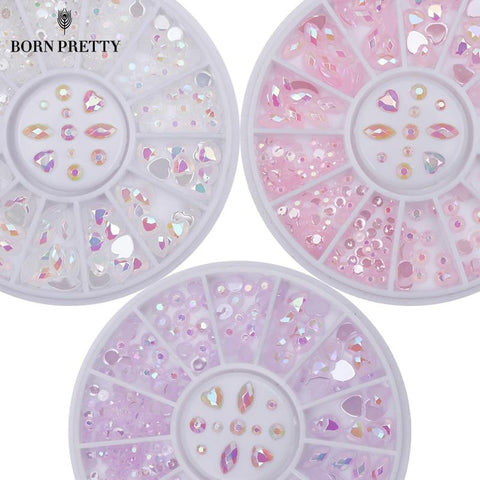 Opal AB Color Nail Rhinestone Colorful Marquise Heart Flat Bottom Manicure 3D Nail Art Decoration in Wheel