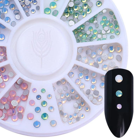 Opal Nail Rhinestones Flat Bottom 3D Nail Decorations Multi-size Colorful 3D Decoration in Wheel DIY Nail Art UV Gel Polish