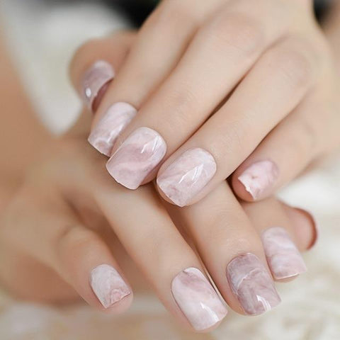 Pink Nude White French Fake Nails Squoval Square UV Gel False Press on Nails for Girl Full Cover Wear Finger Nail Art Tips