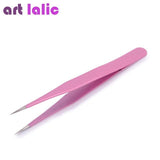 Pink Stainless Steel Tweezers Straight / Curved Nail Art Pick Up Tools Eyelash Extension Tweezer Nippers Pointed Nipper Clip