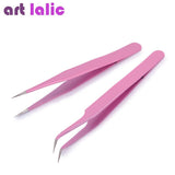 Pink Stainless Steel Tweezers Straight / Curved Nail Art Pick Up Tools Eyelash Extension Tweezer Nippers Pointed Nipper Clip