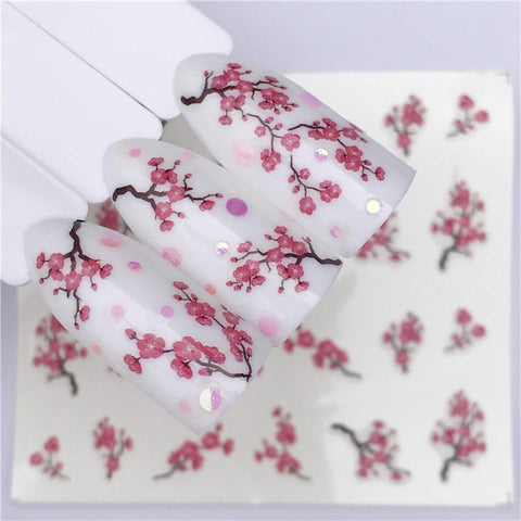 Plum blossom 1 Sheet Water Transfer Nail Sticker Decals Fruit Cream Cake Cat Beauty Decoration Designs DIY Color Tattoo Tip