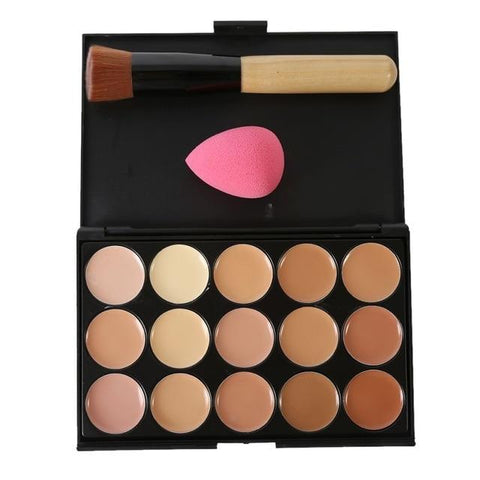 Pro Face Concealer Primer Cream Contour Palette Makeup Corrector Base Palette + Sponge Puff + Powder Brush Makeup set 15 Color