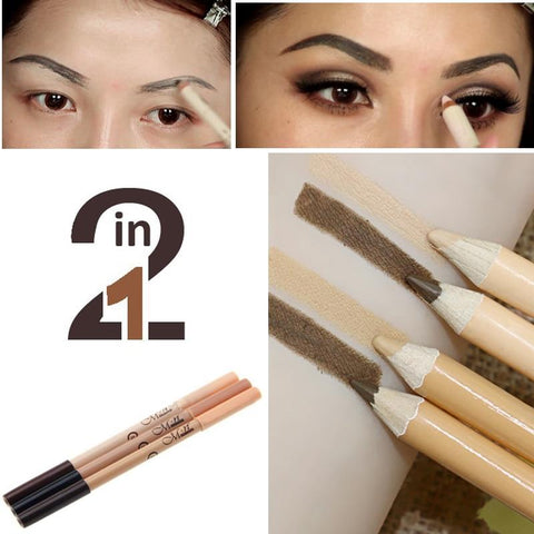 Professional 2 in 1 Double-end Make Up Waterproof Eyebrow Pen + Foundation Base Contour Makeup Face Concealer Pencil Eye Brow