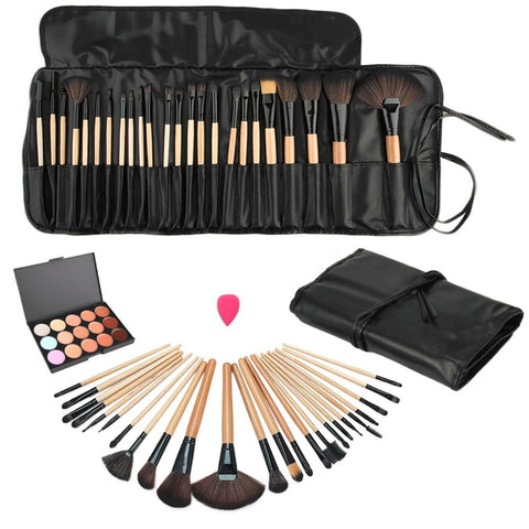 Professional Beauty Makeup Set Fashion 15 Colors Face Concealer Contour Platte + 24pcs Pro Makeup Brushes  + 1 Cosmetic Puff Set