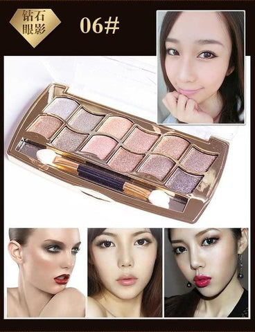 Professional Eye Makeup 12 Colors Eyeshadow Palette Gold Smoky Cosmetics Makeup Palette Diamond Bright Glitter Eye Shadow