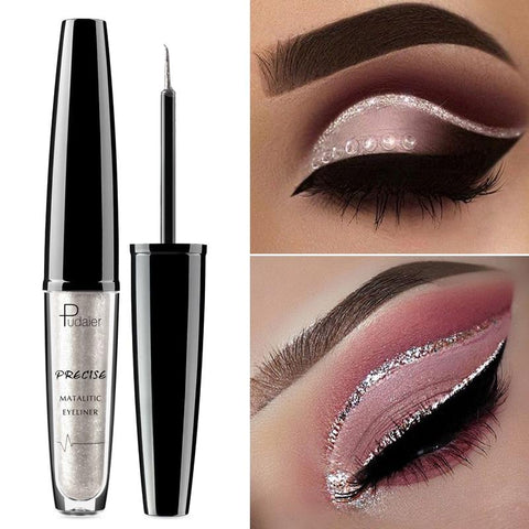 Pudaier Liquid Glitter Eyeliner Maquiagem Profissional Metallic Silver Waterproof Shimmer Eyeliner for Eyeshadow Eyes Makeup