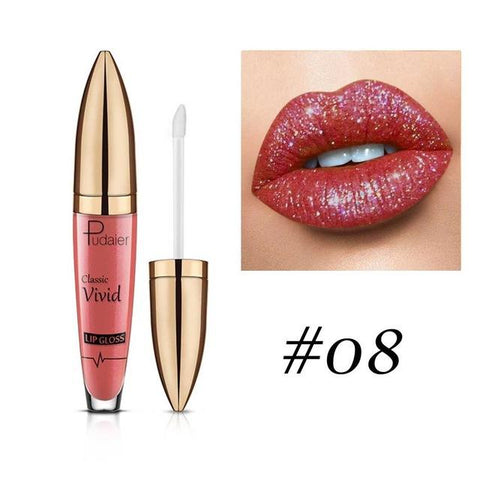 Pudaier Sexy Color Changing Glitter Lipstick Liquid Metallic Lip Gloss Diamond Waterproof Pearl Lipgloss Women Makeup Lip Batom