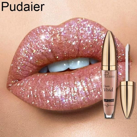 Pudaier Sexy Color Changing Glitter Lipstick Liquid Metallic Lip Gloss Diamond Waterproof Pearl Lipgloss Women Makeup Lip Batom