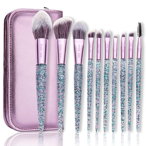 Purple Makeup Brushes ENZO KEN (Drop Shipping) 10Pcs Foundation Blush Brush Powder Blending Eyeshadow Make up Brushes Set