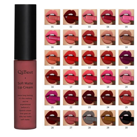 Qibest Brand Lip Gloss Long Lasting Red Lips Matte Lipstick Liquid Lip Tint Cosmetic Nude Velvet Lipstick Matte Lip Makeup