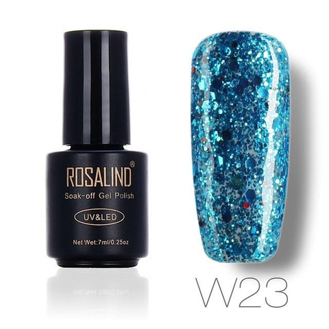 ROSALIND 7ML Nail Polish Gel Varnish Diamond Glitter Gel W01-29 Gel Nail Polish Nail Art UV&LED Soak-Off Glitter Manicure nails