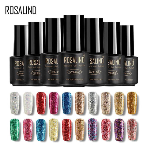 ROSALIND 7ML Nail Polish Gel Varnish Diamond Glitter Gel W01-29 Gel Nail Polish Nail Art UV&LED Soak-Off Glitter Manicure nails