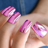 Reflective Mirror Light Soft Pink Metal Plating False French Acrylic Nail Tips Metallic Square Fake Nails Without Nail Glue